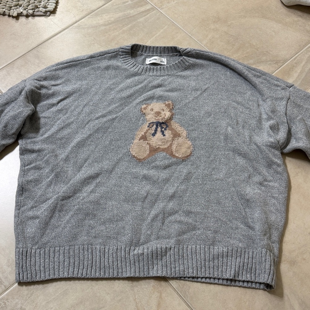 Hollister Gray Sweater with Bear Design